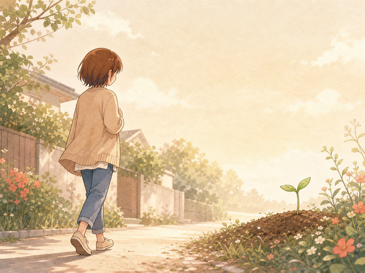 小さな芽と足跡で表した最初の一歩のイメージ